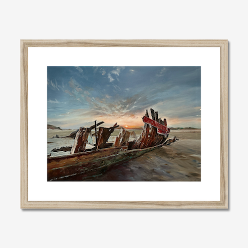 Sea Mack Wreck at Sunset shown in a frame as an example. (Framed prints available on request.)