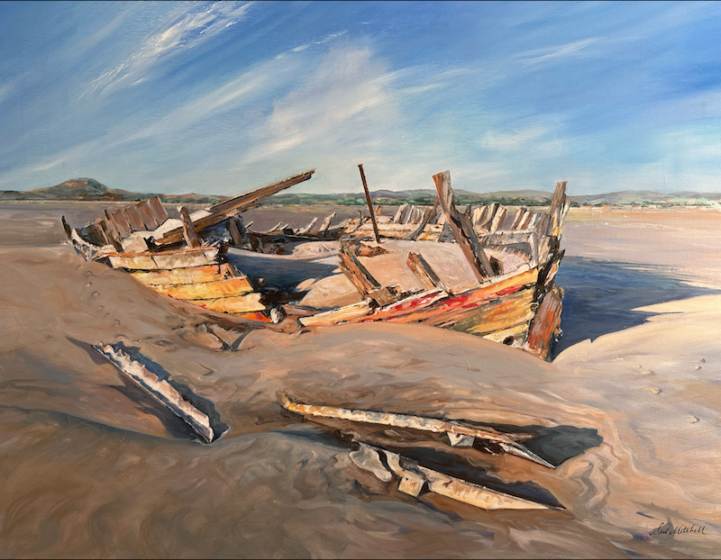 Oil painting of the  Sea Mack wreck at Crow Point, Saunton Sands