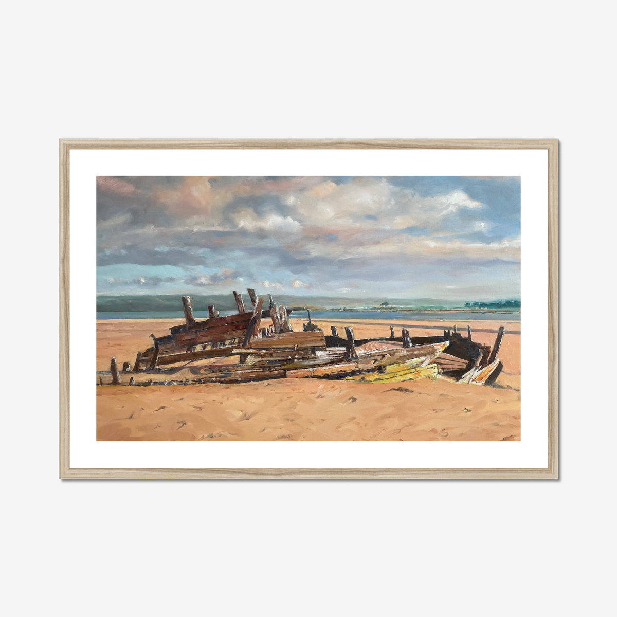 Winter Sunlight on Sea Mack Wreck shown in a frame as an example. (Framed prints available on request.)