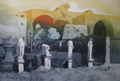 Etching of four headless marble statues of Vestal priestesses among ruins in the Roman Forum