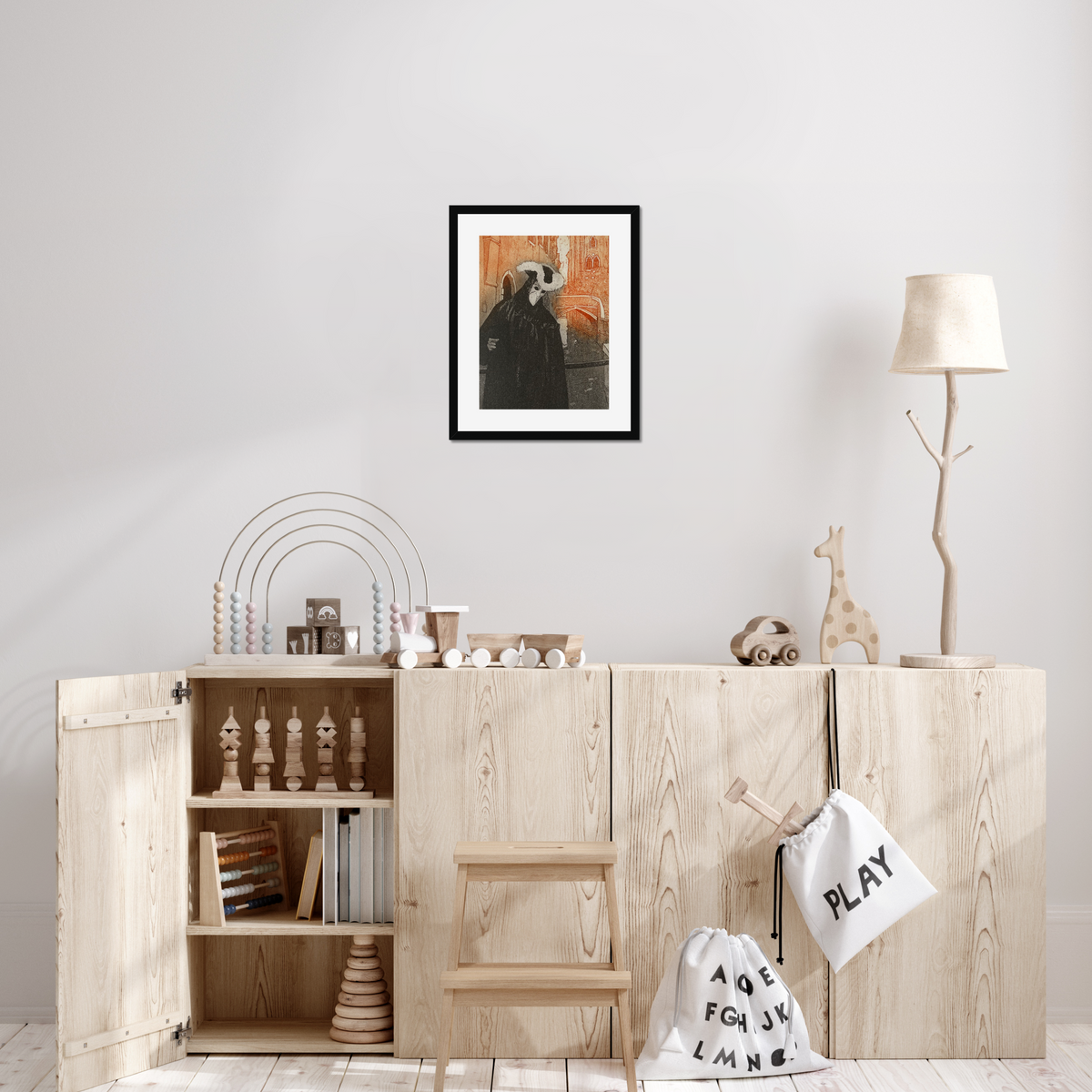 Carnival Figure, Venice shown in a frame in a room as an example. (Framed prints available on request.)