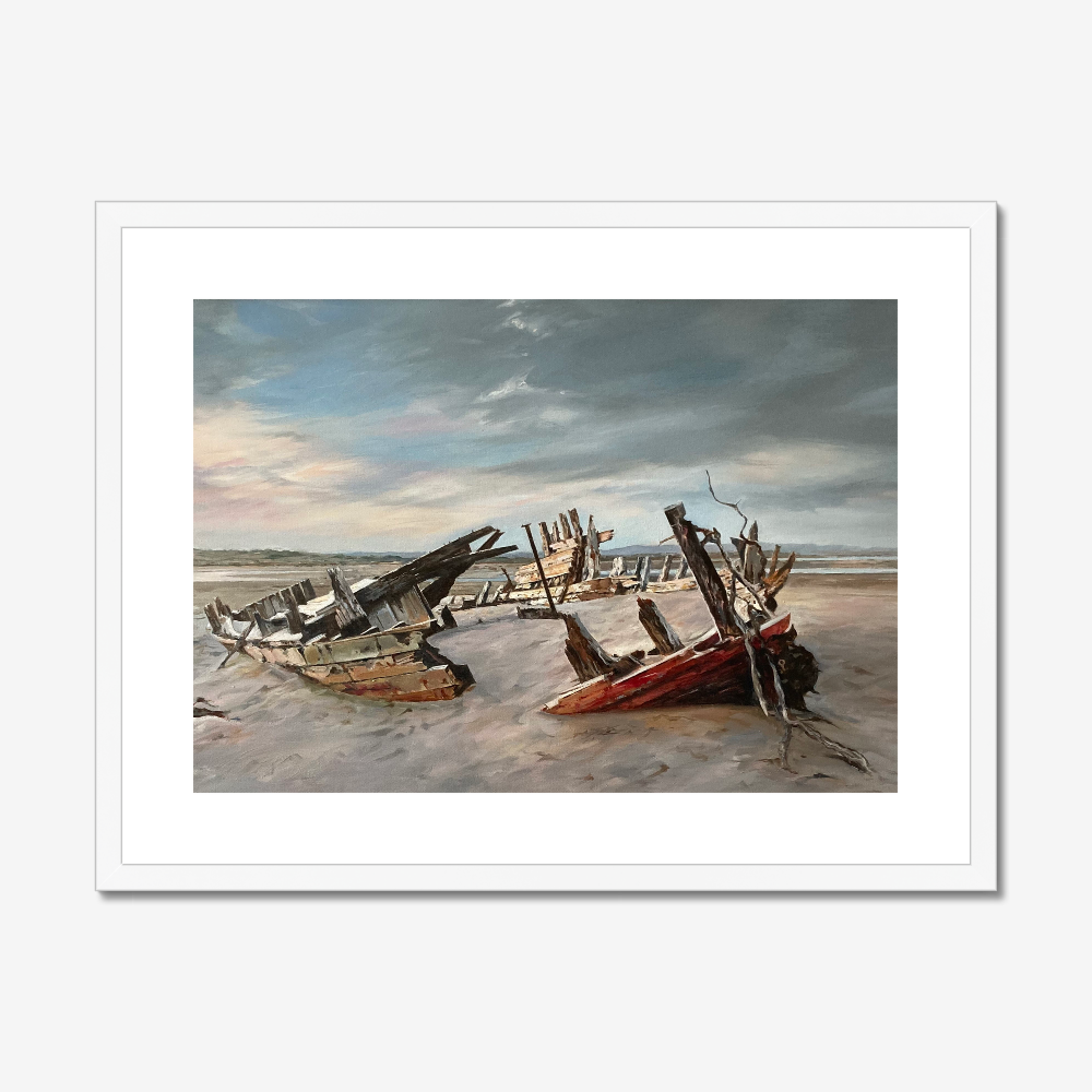 Dark Sky over Sea Mack Wreck shown in a frame as an example. (Framed prints available on request.)