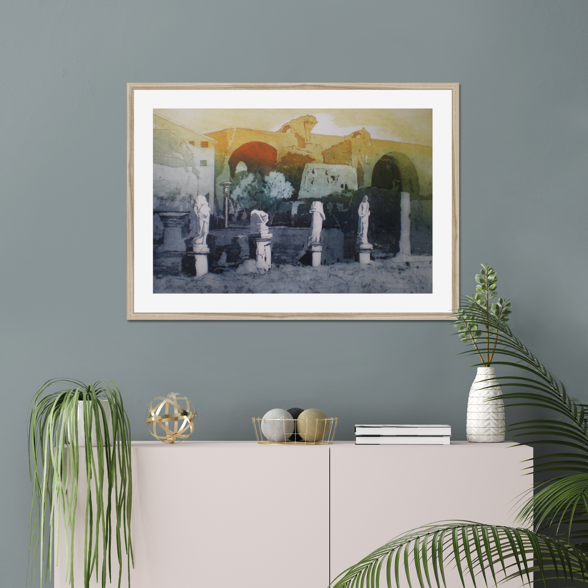 House of the Vestals, Rome shown in a frame in a room as an example. (Framed prints available on request.)